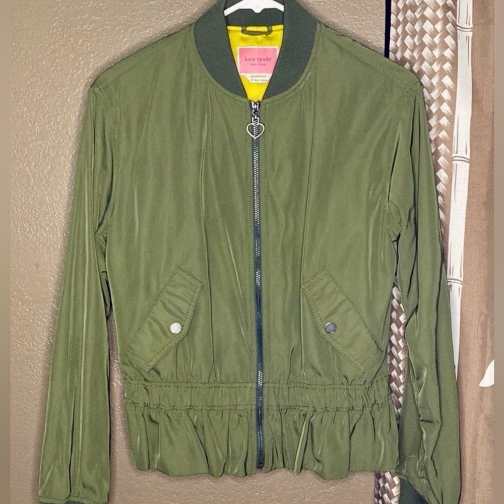 Kate Spade Green Bomber Jacket with Ribbed Details